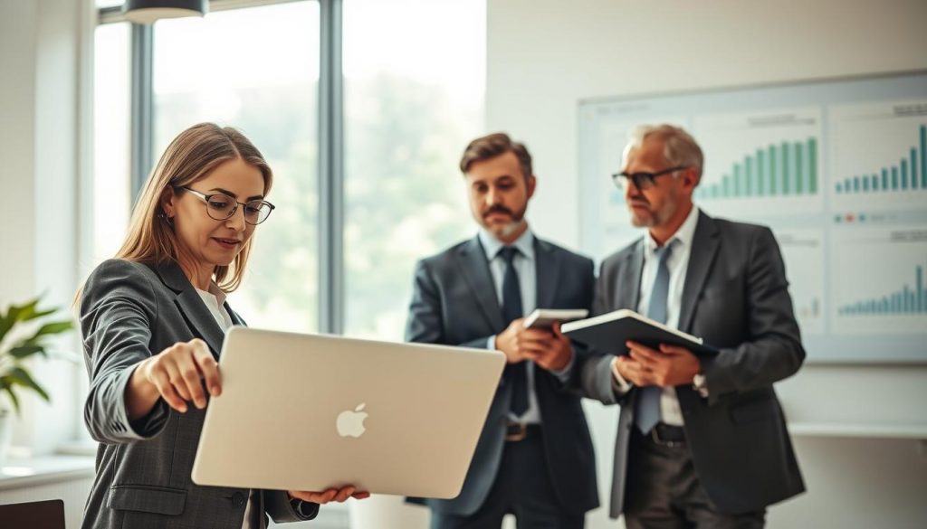A modern office environment focused on transaction consulting, showcasing a diverse group of three professionals engaged in a lively discussion. In the foreground, a middle-aged woman in professional business attire is pointing at financial data on a sleek laptop, her expression focused and engaged. The middle layer features a young man in a smart casual outfit, taking notes on a notepad, while a senior man in a tailored suit observes thoughtfully. The background reveals a large window with natural light flooding the room, illuminating charts and graphs on a whiteboard. The atmosphere is dynamic and collaborative. Shot on a Sony A7R IV with a 70mm lens, ensuring clear focus and sharp definition, enhanced with a polarized filter for vibrant colors and contrast. A modern office environment focused on transaction consulting, showcasing a diverse group of three professionals engaged in a lively discussion. In the foreground, a middle-aged woman in professional business attire is pointing at financial data on a sleek laptop, her expression focused and engaged. The middle layer features a young man in a smart casual outfit, taking notes on a notepad, while a senior man in a tailored suit observes thoughtfully. The background reveals a large window with natural light flooding the room, illuminating charts and graphs on a whiteboard. The atmosphere is dynamic and collaborative. Shot on a Sony A7R IV with a 70mm lens, ensuring clear focus and sharp definition, enhanced with a polarized filter for vibrant colors and contrast.