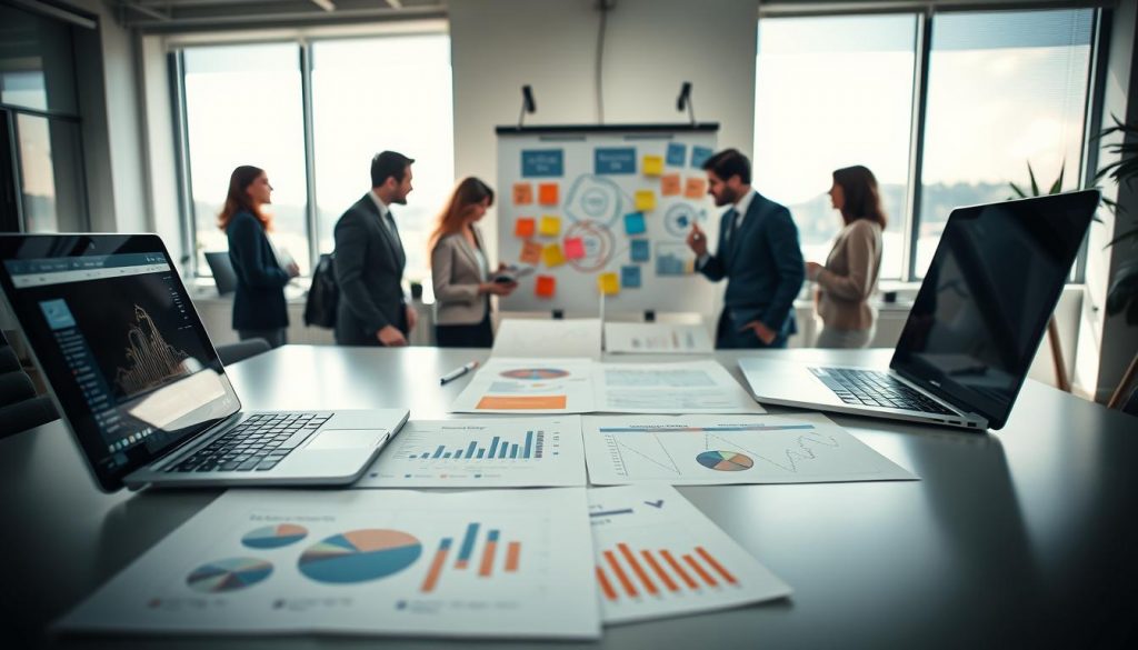 A visual representation of "Fundamentals of Product Positioning." In the foreground, a sleek, modern desk with detailed graphs and charts depicting market segmentation and consumer preferences, alongside a laptop displaying analytics. In the middle ground, a diverse group of professionals in business attire collaborate over a strategy board with colorful sticky notes and diagrams illustrating positioning frameworks. The background shows a bright, contemporary office space with large windows allowing natural light to flood in, casting soft shadows. Shot on a Sony A7R IV at 70mm, the image is sharply defined with a polarized filter, creating a professional and engaging atmosphere that inspires teamwork and strategic thinking. A visual representation of "Fundamentals of Product Positioning." In the foreground, a sleek, modern desk with detailed graphs and charts depicting market segmentation and consumer preferences, alongside a laptop displaying analytics. In the middle ground, a diverse group of professionals in business attire collaborate over a strategy board with colorful sticky notes and diagrams illustrating positioning frameworks. The background shows a bright, contemporary office space with large windows allowing natural light to flood in, casting soft shadows. Shot on a Sony A7R IV at 70mm, the image is sharply defined with a polarized filter, creating a professional and engaging atmosphere that inspires teamwork and strategic thinking.